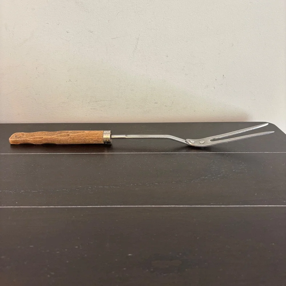 Vintage | Stainless Steel Meat Carving Fork | Wood Handle | Japan 14.5